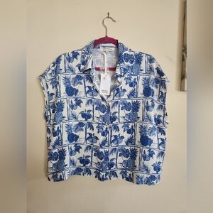 Rose & Olive tropical fruit blouse top Medium NWT